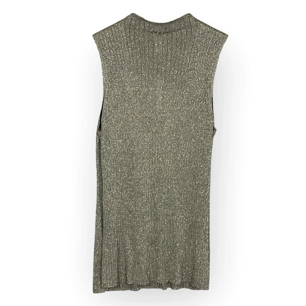 Chicos Metallic Ribbed High Neck Sleeveless Sweater Womens L Chic Cocktail Party